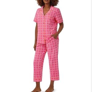 Bedhead x Trina Turk Geometric Hexagonal Print Cropped Pajama Set Small HTF